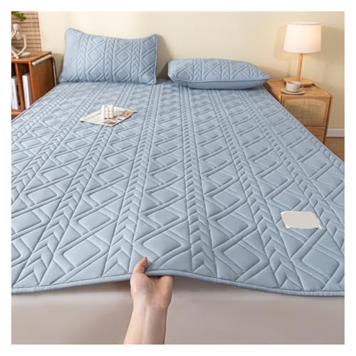 FJOADNVM Matratze Baumwollbettwäsche, gesteppt, dünne Matratzenauflage, Tatami-Matratzenschoner, Bettmatte, weiche Unterlage for Bett, ohne Kissenbezug(Blue,King 71x80Inch) von FJOADNVM