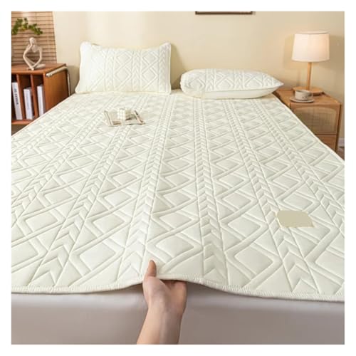 FJOADNVM Matratze Baumwollbettwäsche, gesteppt, dünne Matratzenauflage, Tatami-Matratzenschoner, Bettmatte, weiche Unterlage for Bett, ohne Kissenbezug(White,Queen 60x80Inch) von FJOADNVM