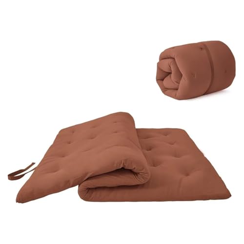 FJOADNVM Matratze Japanische Futon-Bodenmatratze, Queen-Size-Größe 152,4 x 203,2 cm, Baumwoll-Bodenmatratzenauflage, Faltbare Tatami-Matte, tragbarer Schlafsaal(Cinnamon-Full) von FJOADNVM