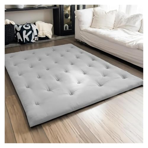 FJOADNVM Matratze Japanische Futon-Bodenmatratze, Queen-Size-Größe 152,4 x 203,2 cm, Baumwoll-Bodenmatratzenauflage, Faltbare Tatami-Matte, tragbarer Schlafsaal(Light Grey-Queen) von FJOADNVM