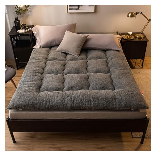 FJOADNVM Matratze Winter Herbst Lamm Samt Super Warme Matratze Polster Verdickte Baumwolle Haushalts Pad Quilt Boden for Schlaf Matten(Gray,90x200cm) von FJOADNVM