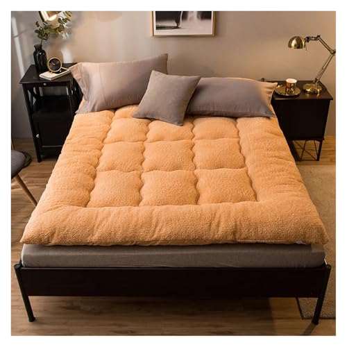 FJOADNVM Matratze Winter Herbst Lamm Samt Super Warme Matratze Polster Verdickte Baumwolle Haushalts Pad Quilt Boden for Schlaf Matten(Yellow,90x200cm) von FJOADNVM