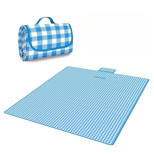 FJOADNVM Picknickdecke Picknickdecke 1PC 150x150.0cm Strandmatte Waschbar Leicht Mit Griff Rot Kariert for Wandern Reisen Outdoor Camping Park(Blue) von FJOADNVM