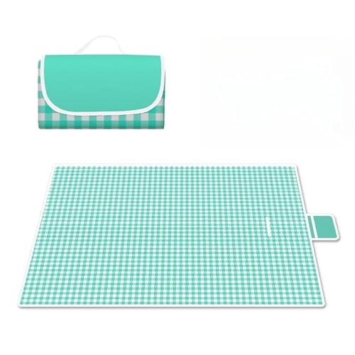 FJOADNVM Picknickdecke Picknickdecke 1PC 150x150.0cm Strandmatte Waschbar Leicht Mit Griff Rot Kariert for Wandern Reisen Outdoor Camping Park(Light Green) von FJOADNVM