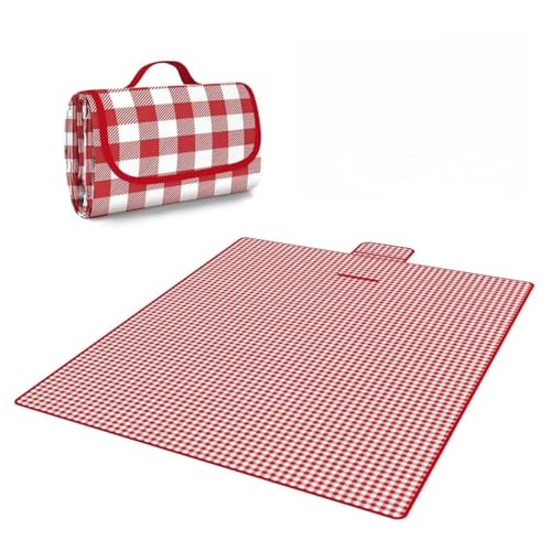 FJOADNVM Picknickdecke Picknickdecke 1PC 150x150.0cm Strandmatte Waschbar Leicht Mit Griff Rot Kariert for Wandern Reisen Outdoor Camping Park(Red) von FJOADNVM