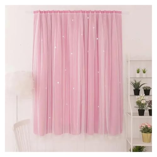 FJOADNVM Stanzfreie Fenstervorhänge Hohlstern-Verdunkelungsvorhänge Ohne Stanzung (Pink,Stick_W100XH100CM 1PC) von FJOADNVM