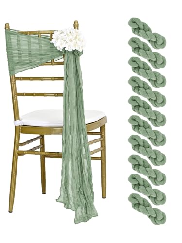 FJOADNVM Stuhlschleife Hochzeit 10 PCS 40x275cm Cheesecloth Chair Sashes Bow Designed Decorative Cover for Wedding Reception Party(Green) von FJOADNVM