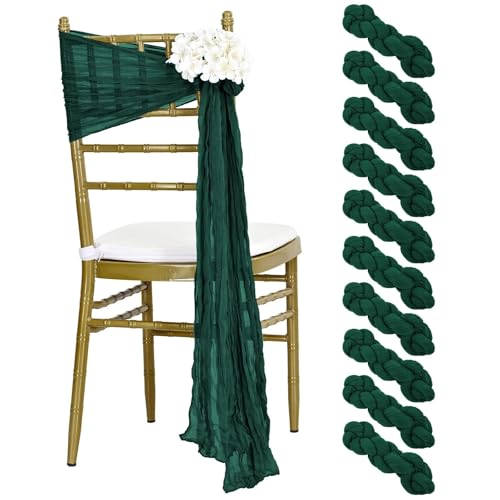FJOADNVM Stuhlschleife Hochzeit 10 PCS 40x275cm Cheesecloth Chair Sashes Bow Designed Decorative Cover for Wedding Reception Party(Green2) von FJOADNVM