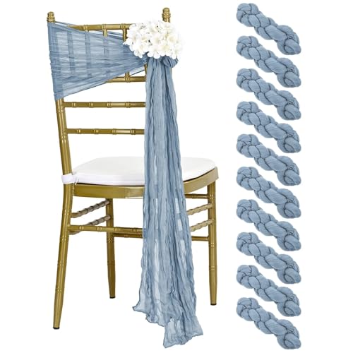 FJOADNVM Stuhlschleife Hochzeit 10 PCS 40x275cm Cheesecloth Chair Sashes Bow Designed Decorative Cover for Wedding Reception Party(Grey Blue) von FJOADNVM