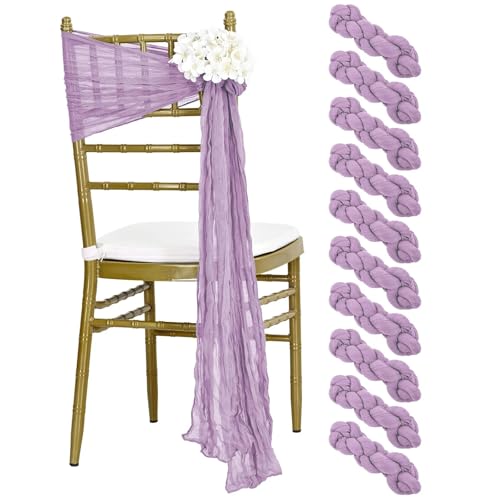 FJOADNVM Stuhlschleife Hochzeit 10 PCS 40x275cm Cheesecloth Chair Sashes Bow Designed Decorative Cover for Wedding Reception Party(Purple) von FJOADNVM