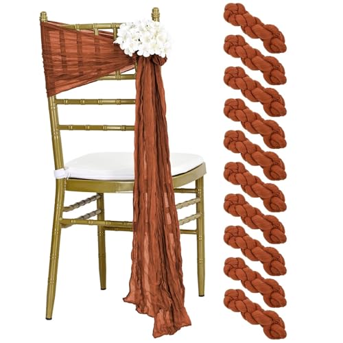 FJOADNVM Stuhlschleife Hochzeit 10 PCS 40x275cm Cheesecloth Chair Sashes Bow Designed Decorative Cover for Wedding Reception Party(Rust) von FJOADNVM