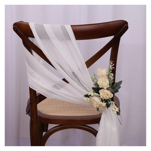 FJOADNVM Stuhlschleife Hochzeit 10PCS 30x270cm Sage Green Chiffon Wedding Chair Sashes Setting Gauze Sheer Vintage Birthday Party Festival Aisle Decor(10PCS White) von FJOADNVM