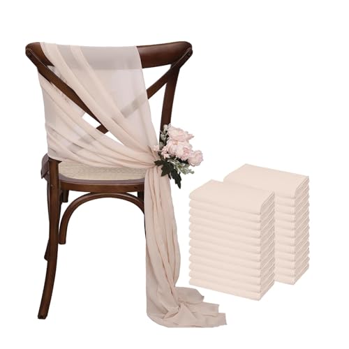 FJOADNVM Stuhlschleife Hochzeit 24 Pcs 17x275cm Sage Green Chiffon Chair Sashes 12 Set Sash Wedding Covers Ribbon Party Aisle Decor(Beige) von FJOADNVM