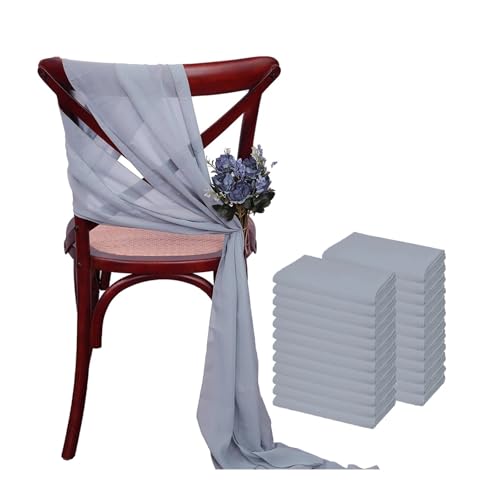 FJOADNVM Stuhlschleife Hochzeit 24 Pcs 17x275cm Sage Green Chiffon Chair Sashes 12 Set Sash Wedding Covers Ribbon Party Aisle Decor(Gray Blue) von FJOADNVM