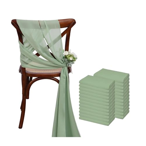 FJOADNVM Stuhlschleife Hochzeit 24 Pcs 17x275cm Sage Green Chiffon Chair Sashes 12 Set Sash Wedding Covers Ribbon Party Aisle Decor(Light Green) von FJOADNVM