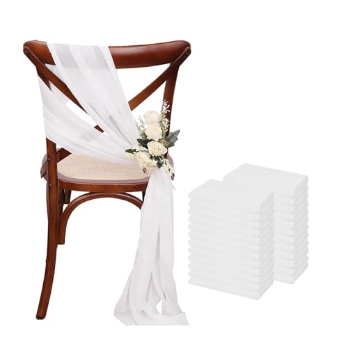 FJOADNVM Stuhlschleife Hochzeit 24 Pcs 17x275cm Sage Green Chiffon Chair Sashes 12 Set Sash Wedding Covers Ribbon Party Aisle Decor(White) von FJOADNVM