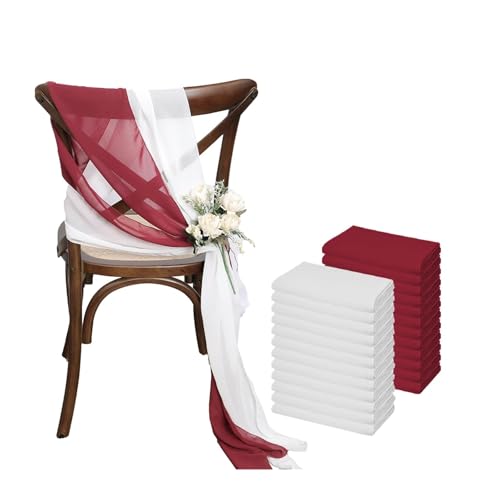 FJOADNVM Stuhlschleife Hochzeit 24 Pcs 17x275cm Sage Green Chiffon Chair Sashes 12 Set Sash Wedding Covers Ribbon Party Aisle Decor(White Dark red) von FJOADNVM