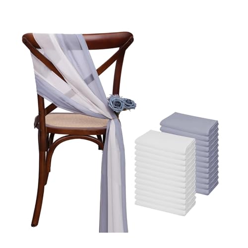 FJOADNVM Stuhlschleife Hochzeit 24 Pcs 17x275cm Sage Green Chiffon Chair Sashes 12 Set Sash Wedding Covers Ribbon Party Aisle Decor(White Gray Blue) von FJOADNVM