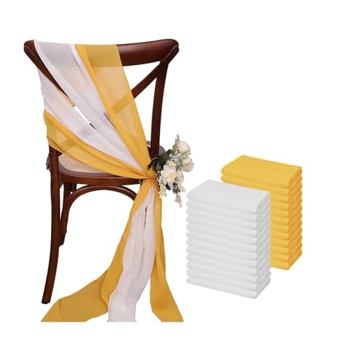 FJOADNVM Stuhlschleife Hochzeit 24 Pcs 17x275cm Sage Green Chiffon Chair Sashes 12 Set Sash Wedding Covers Ribbon Party Aisle Decor(White Yellow) von FJOADNVM