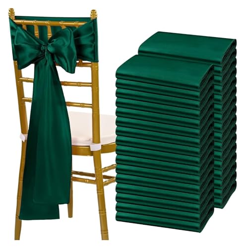 FJOADNVM Stuhlschleife Hochzeit 30PCS 17x275cm Satin Wedding Chair Sashes Setting Sage Green Sheer Vintage Birthday Party Festival Aisle Decor(30PCS Dark Green) von FJOADNVM