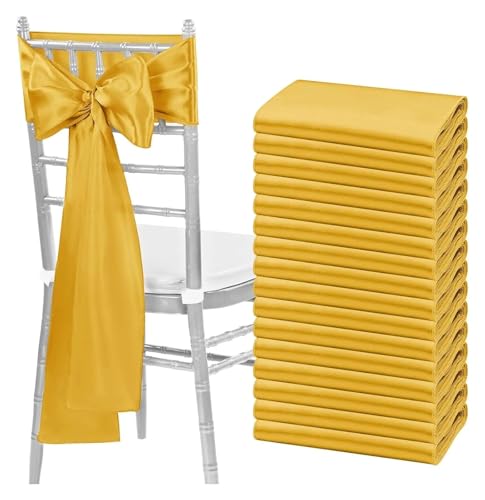 FJOADNVM Stuhlschleife Hochzeit 30PCS 17x275cm Satin Wedding Chair Sashes Setting Sage Green Sheer Vintage Birthday Party Festival Aisle Decor(30PCS Gold) von FJOADNVM
