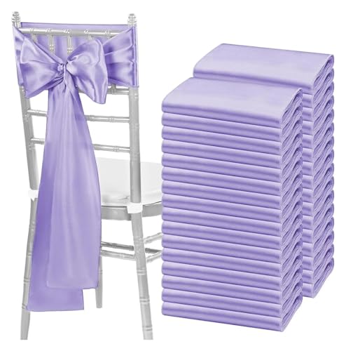 FJOADNVM Stuhlschleife Hochzeit 30PCS 17x275cm Satin Wedding Chair Sashes Setting Sage Green Sheer Vintage Birthday Party Festival Aisle Decor(30PCS Light Purple) von FJOADNVM