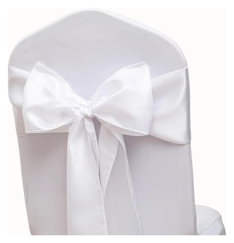 FJOADNVM Stuhlschleife Hochzeit 30PCS 17x275cm Satin Wedding Chair Sashes Setting Sage Green Sheer Vintage Birthday Party Festival Aisle Decor(30PCS White) von FJOADNVM
