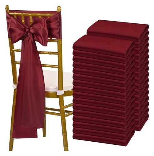 FJOADNVM Stuhlschleife Hochzeit 30PCS 17x275cm Satin Wedding Chair Sashes Setting Sage Green Sheer Vintage Birthday Party Festival Aisle Decor(30PCS Wine red) von FJOADNVM