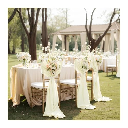 FJOADNVM Stuhlschleife Hochzeit Chiffon Chair Sashes Wedding Decoration Set of 2 for Party Banquet Event Baby Shower Ceremony Aisle Chairs Decors，30x300cm(Beige) von FJOADNVM