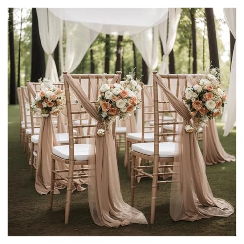 FJOADNVM Stuhlschleife Hochzeit Chiffon Chair Sashes Wedding Decoration Set of 2 for Party Banquet Event Baby Shower Ceremony Aisle Chairs Decors，30x300cm(Beige2) von FJOADNVM