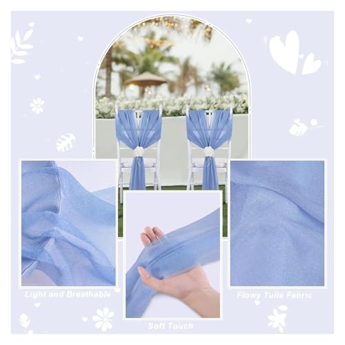 FJOADNVM Stuhlschleife Hochzeit Chiffon Chair Sashes Wedding Decoration Set of 2 for Party Banquet Event Baby Shower Ceremony Aisle Chairs Decors，30x300cm(Light Blue) von FJOADNVM