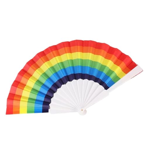 Faltfächer 1PC Einfache Regenbogen Folding Fan Dance Dreharbeiten Requisiten Handwerk Kompakte Und Tragbare(WHITE01) von FJOADNVM