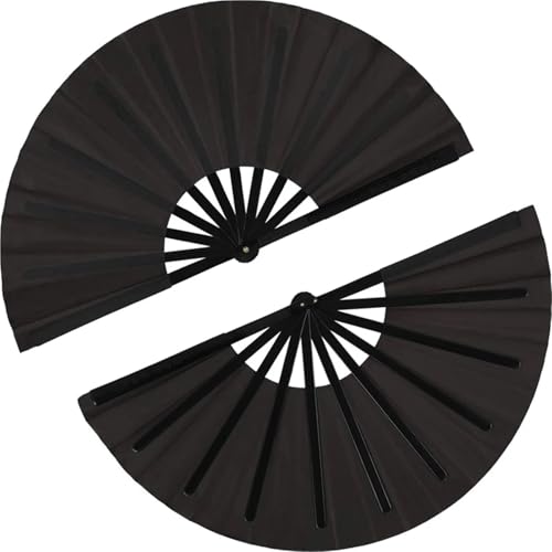 Faltfächer 2 stück Große Folding Fan Nylon Tuch Handheld Schwarz Dekoration Falten Hand Fan for Party von FJOADNVM