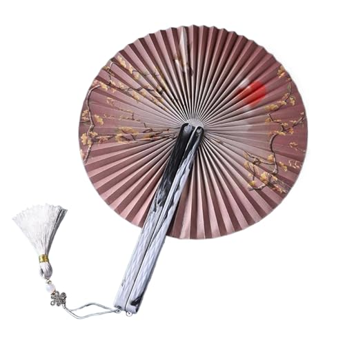Faltfächer Faltbarer Papierfächer for Damen mit Quaste, antiker runder Handfächer, Cheongsam, klassischer dekorativer Fächer(Style04) von FJOADNVM