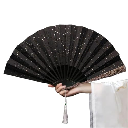 Faltfächer Faltfächer aus Reispapier, schwarz bestreut mit Gold, Seidenstoff, im antiken Stil, mit Wellenmuster(Black) von FJOADNVM