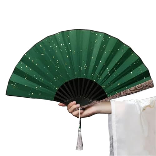Faltfächer Faltfächer aus Reispapier, schwarz bestreut mit Gold, Seidenstoff, im antiken Stil, mit Wellenmuster(Green) von FJOADNVM