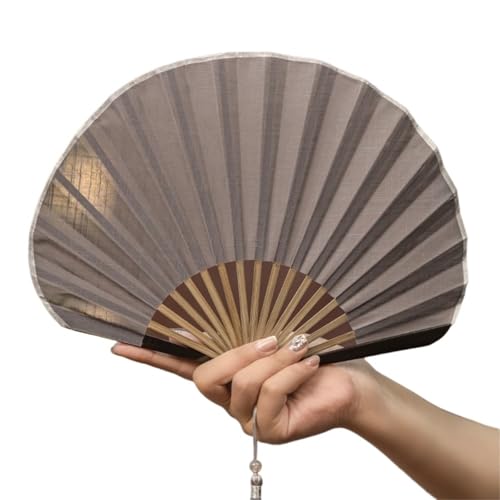 Faltfächer Kreativer Retro-Mini-Muschelventilator aus Baumwollleinentuch, faltbarer Handventilator, sanfte Volltonfarbe, Handventilator for Damen(Grey) von FJOADNVM