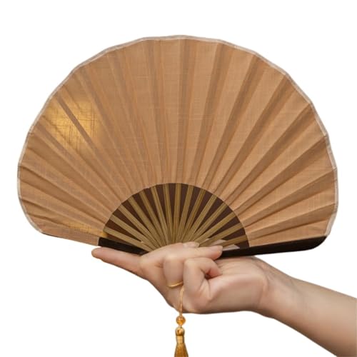 Faltfächer Kreativer Retro-Mini-Muschelventilator aus Baumwollleinentuch, faltbarer Handventilator, sanfte Volltonfarbe, Handventilator for Damen(Khaki) von FJOADNVM