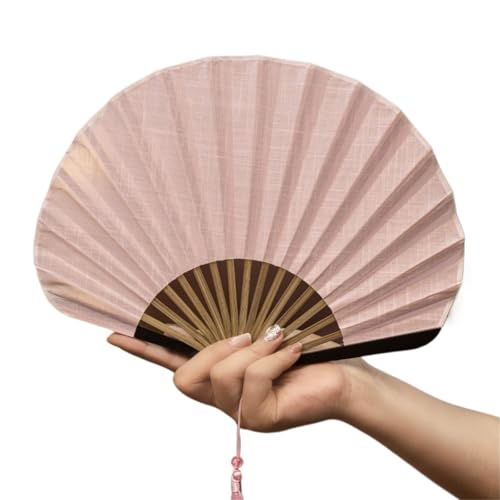 Faltfächer Kreativer Retro-Mini-Muschelventilator aus Baumwollleinentuch, faltbarer Handventilator, sanfte Volltonfarbe, Handventilator for Damen(Pink) von FJOADNVM