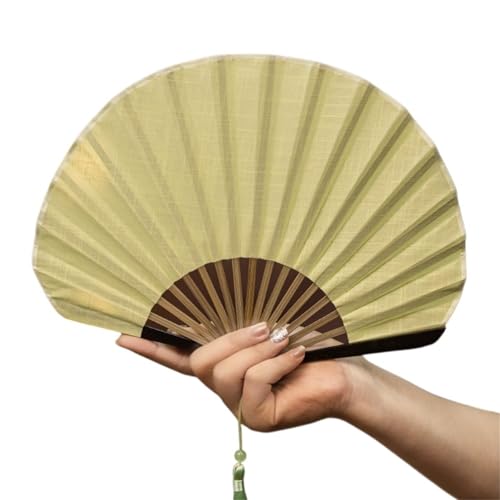Faltfächer Kreativer Retro-Mini-Muschelventilator aus Baumwollleinentuch, faltbarer Handventilator, sanfte Volltonfarbe, Handventilator for Damen(Yellow) von FJOADNVM