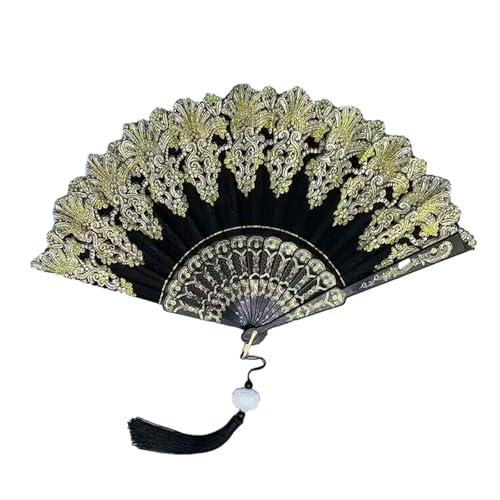 Faltfächer Kunsthandwerk Faltbarer Handfächer aus Goldpulver, Kunststoff, for Tanz, Hochzeit, Party(Black) von FJOADNVM