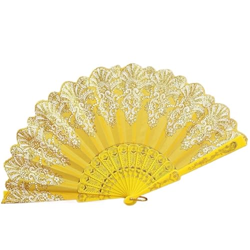Faltfächer Muster Handfächer Einzelne Blume Faltbarer Tanz-Kunststofffächer for Damen(Yellow) von FJOADNVM