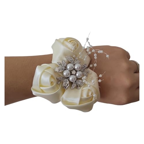 Handgelenk Corsage 2 STÜCK Strass Elfenbein Rose Handgelenk Corsage Hochzeit Bräutigam Trauzeugen Boutonniere for Hochzeit Mutter der Braut Bräutigam Abschlussball Blumen(Corsage Ivory) von FJOADNVM