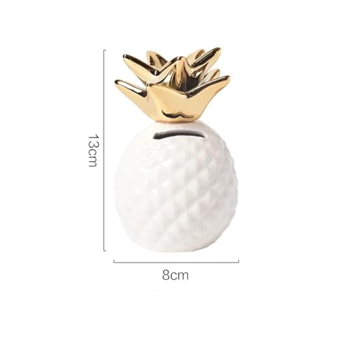 Spardose Kinder Kleine Spardosen aus Keramik in Ananasform, goldenes Sparschwein, Spardose, Schreibtischdekoration for Zuhause(White Pineapple) von FJOADNVM