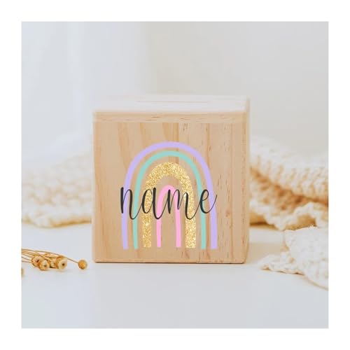 Spardose Kinder Personalisierte Spardose Regenbogen Holz Spardosen Kind Münze Bank Münzsammlung Fall Geburtstag Urlaub Geschenk for Kinder(RB-05) von FJOADNVM