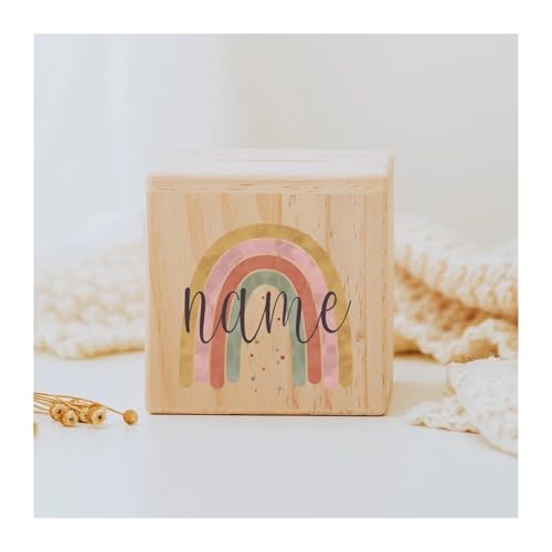 Spardose Kinder Personalisierte Spardose Regenbogen Holz Spardosen Kind Münze Bank Münzsammlung Fall Geburtstag Urlaub Geschenk for Kinder(RB-10) von FJOADNVM