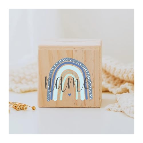 Spardose Kinder Personalisierte Spardose Regenbogen Holz Spardosen Kind Münze Bank Münzsammlung Fall Geburtstag Urlaub Geschenk for Kinder(RB-12) von FJOADNVM