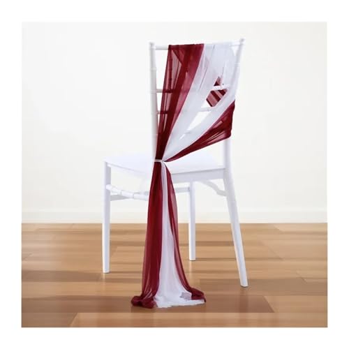 Stuhlschleife Hochzeit Set of 10 Like Chiffon Chair Sashes Wedding Decoration for Aisle Decorations Party Banquet Event Baby Shower，17x250cm Long(Burgundy and White) von FJOADNVM