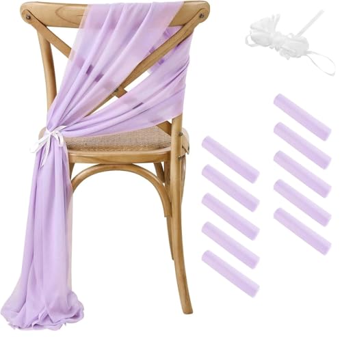 Stuhlschleife Hochzeit Set of 10 Like Chiffon Chair Sashes Wedding Decoration for Aisle Decorations Party Banquet Event Baby Shower，17x250cm Long(Purple) von FJOADNVM