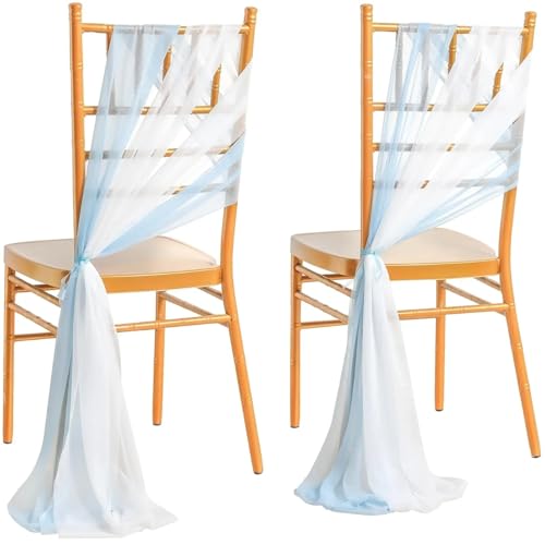 Stuhlschleife Hochzeit Set of 10 Like Chiffon Chair Sashes Wedding Decoration for Aisle Decorations Party Banquet Event Baby Shower，17x250cm Long(Sky Blue and White) von FJOADNVM